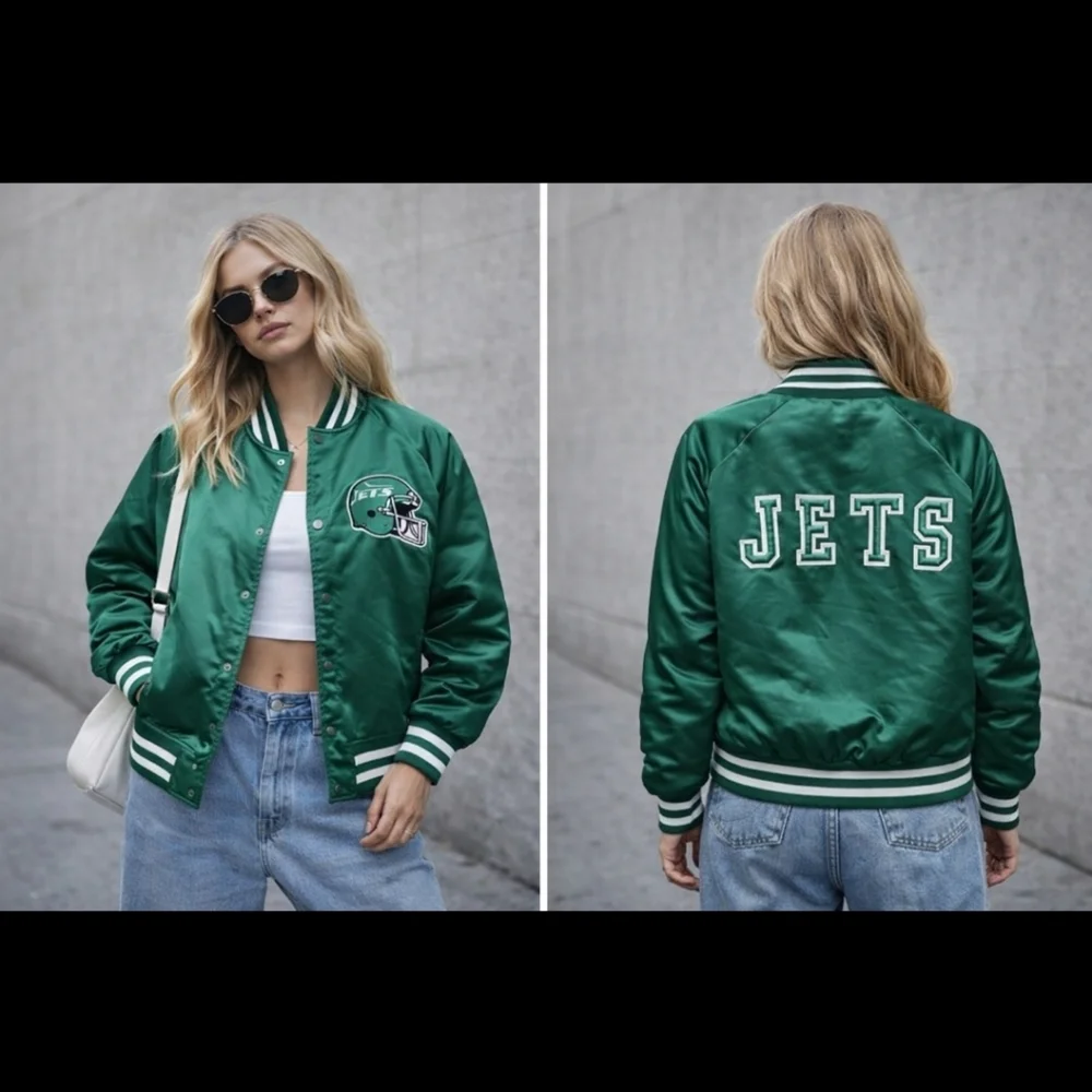 Vintage New York Jets Satin Varsity Jackets Mens L Chalk Line USA NFL - Picture 15 of 15